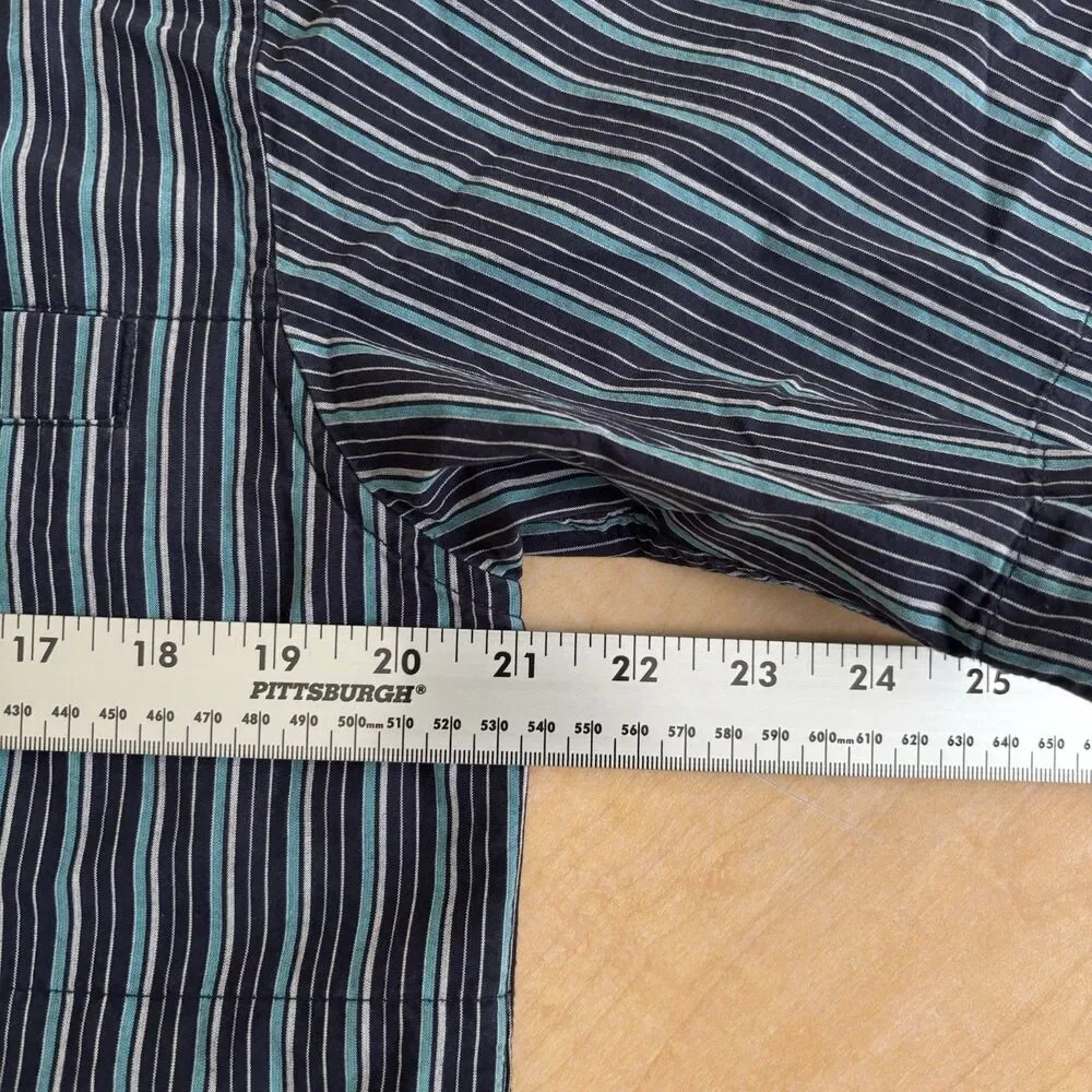 The North Face Men's Black and Blue Vertical Stripe Button-Down Shirt
